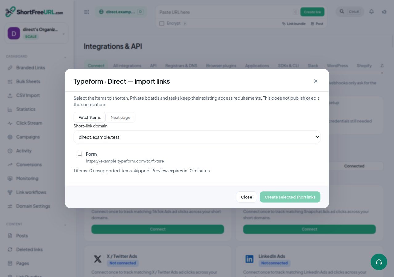 Direct import preview — demonstration account