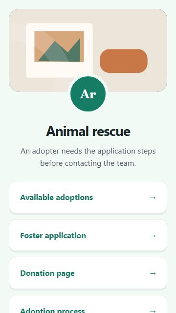 Animal rescue — Welcome hub page design