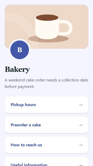 Bakery — Contact and enquiries page design