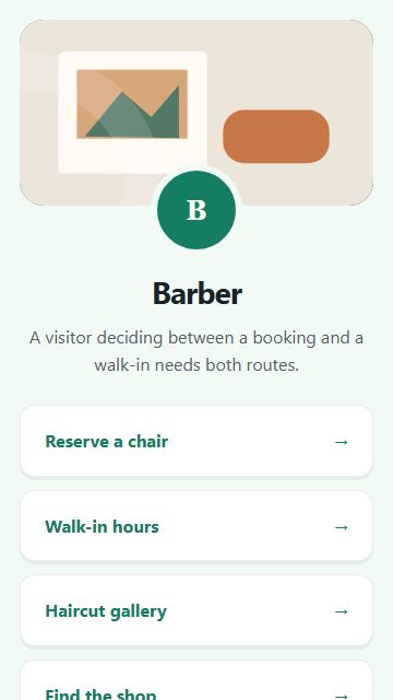 Barber — Welcome hub page design