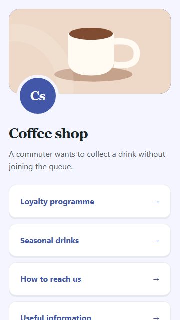 Coffee shop — Contact and enquiries page design