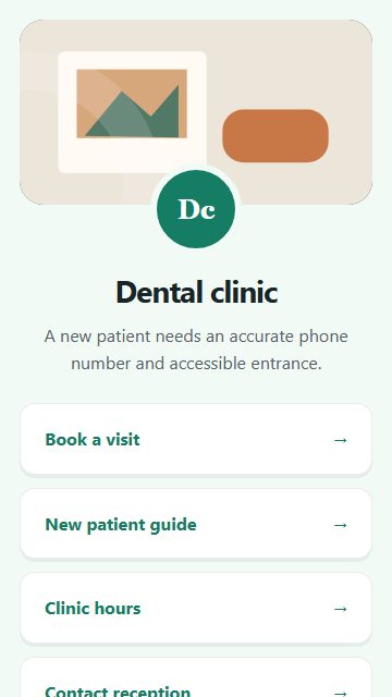 Dental clinic — Welcome hub page design
