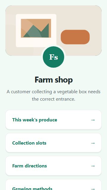 Farm shop — Welcome hub page design