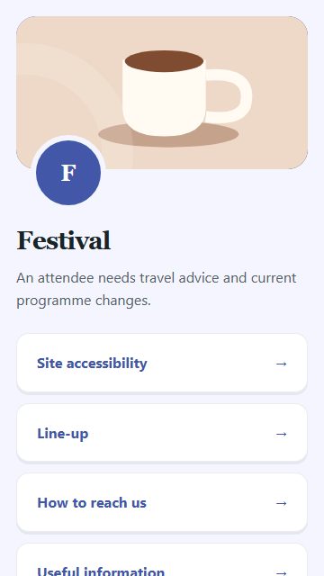Festival — Contact and enquiries page design