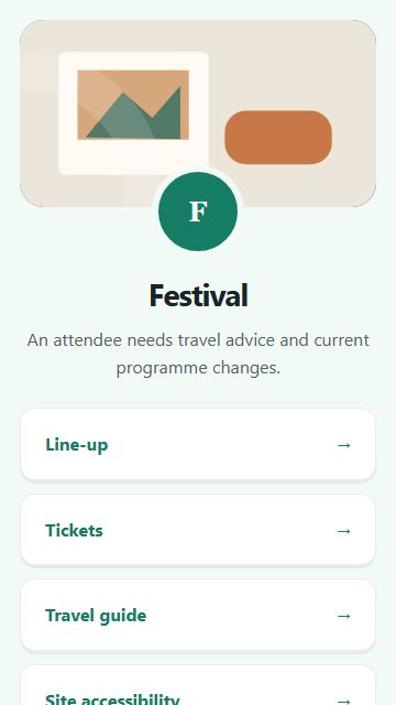 Festival — Welcome hub page design