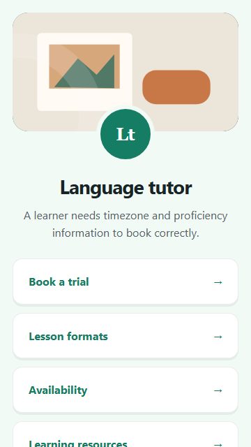 Language tutor — Welcome hub page design