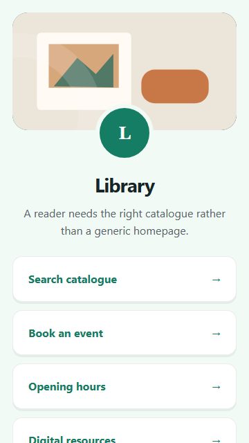 Library — Welcome hub page design