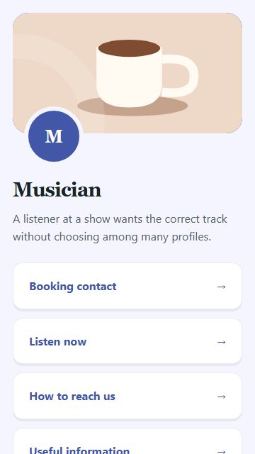 Musician — Contact and enquiries page design