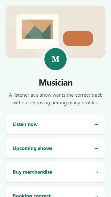 Musician — Welcome hub page design