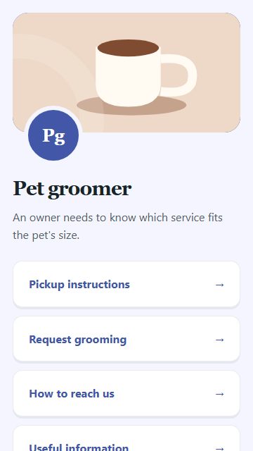 Pet groomer — Contact and enquiries page design