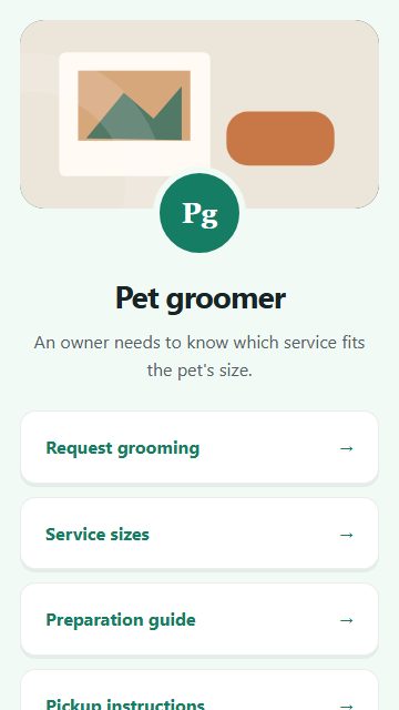 Pet groomer — Welcome hub page design