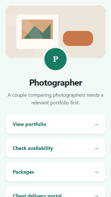 Photographer — Welcome hub page design