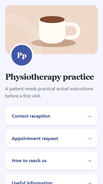 Physiotherapy practice — Contact and enquiries page design