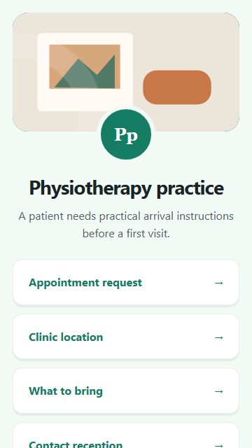 Physiotherapy practice — Welcome hub page design