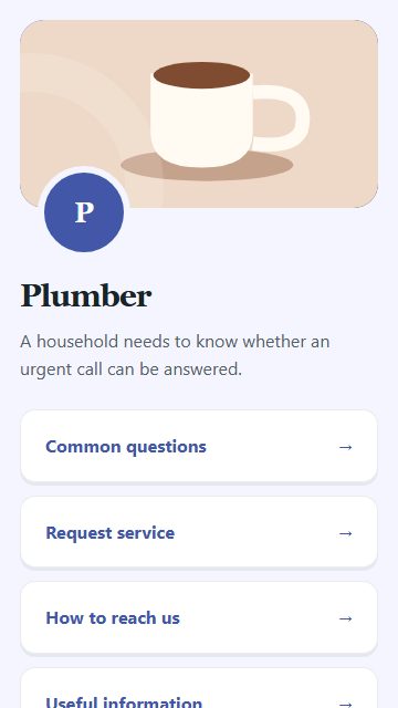 Plumber — Contact and enquiries page design