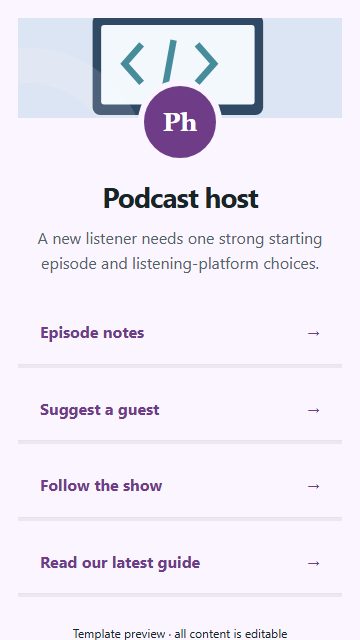 Podcast host — Resource directory page design