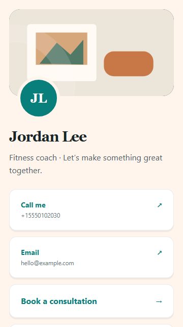 Fitness coach contact card page design