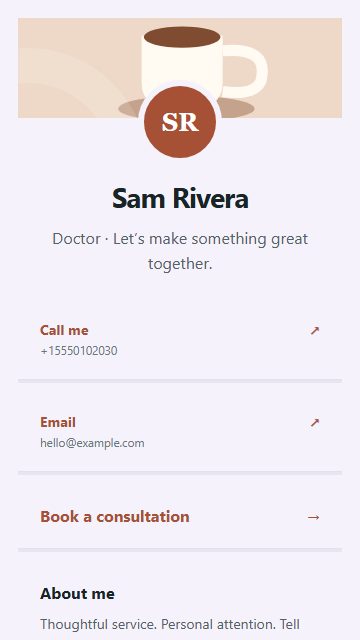 Doctor contact card page design
