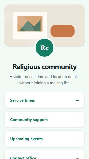 Religious community — Welcome hub page design