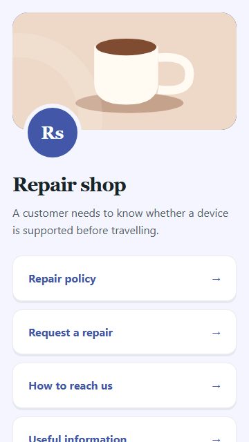 Repair shop — Contact and enquiries page design