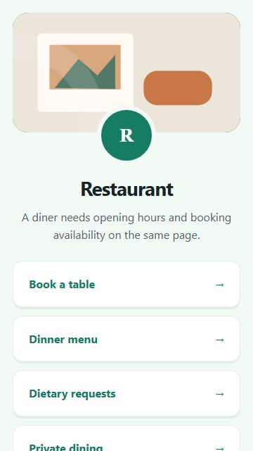 Restaurant — Welcome hub page design