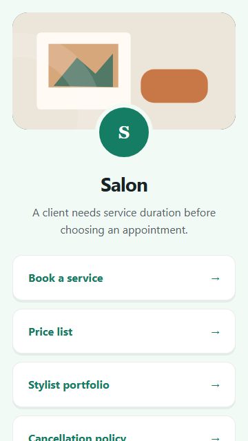 Salon — Welcome hub page design