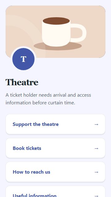 Theatre — Contact and enquiries page design