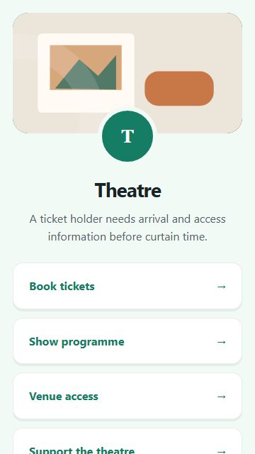 Theatre — Welcome hub page design