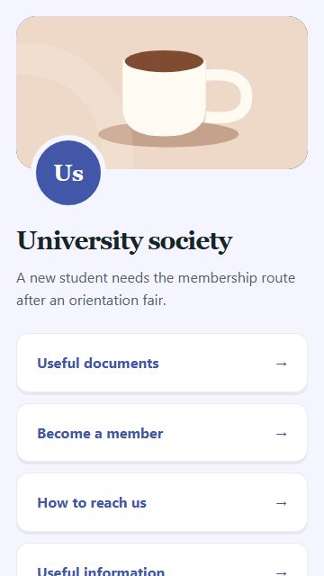 University society — Contact and enquiries page design