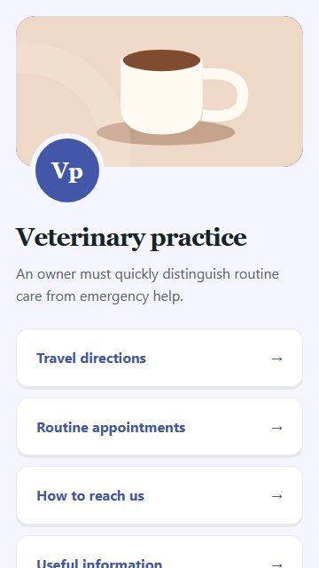 Veterinary practice — Contact and enquiries page design