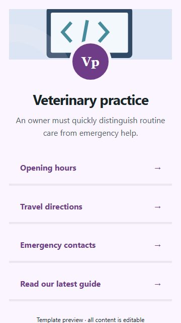 Veterinary practice — Resource directory page design