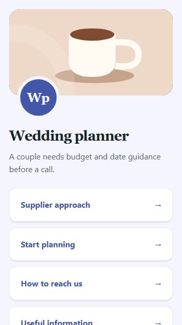 Wedding planner — Contact and enquiries page design