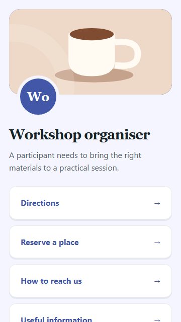 Workshop organiser — Contact and enquiries page design